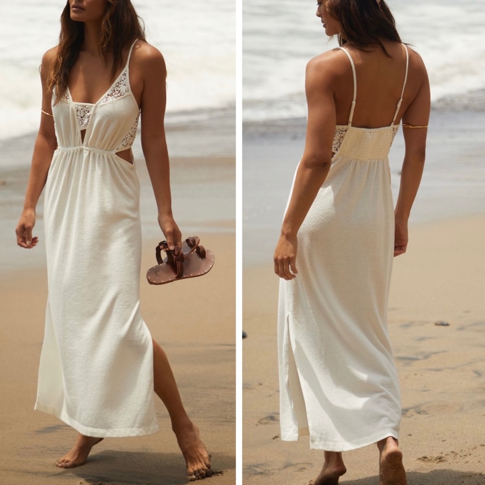 NWT Anthropologie Cream Crochet-Detail Cut-out Midi Dress/Swim Cover